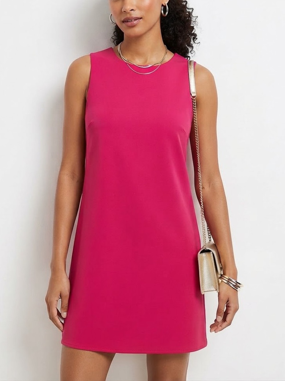 ZARA Hot Pink Fuchsia Sleeveless Shift Round Neck Mini Dress🤩